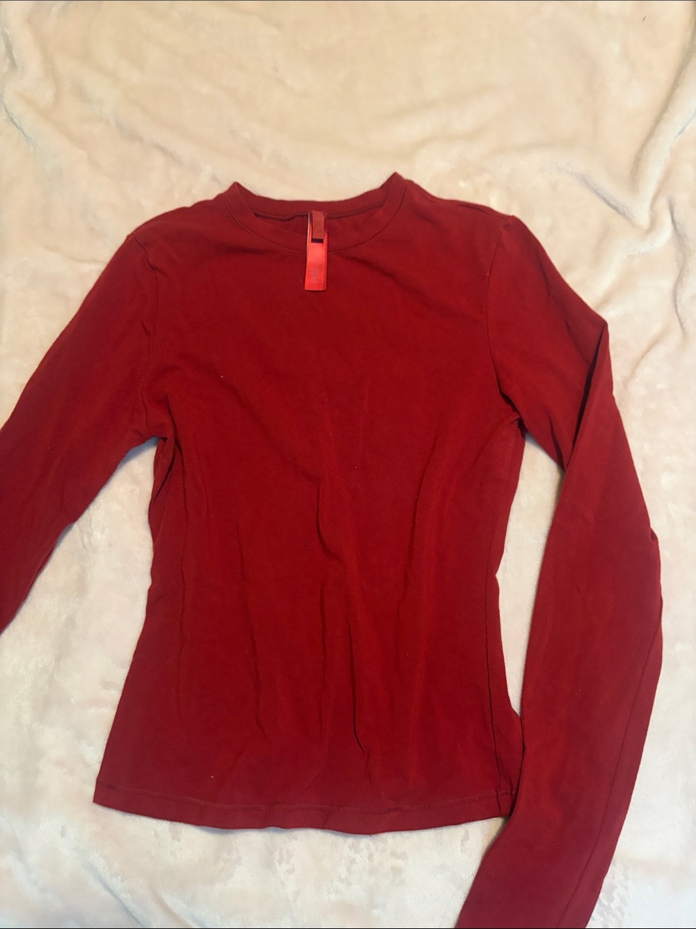 SKIMS Long-Sleeve Crewneck Top - Deep Red